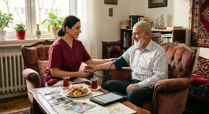 Blutdruckkontrolle durch einen Pflegedienst