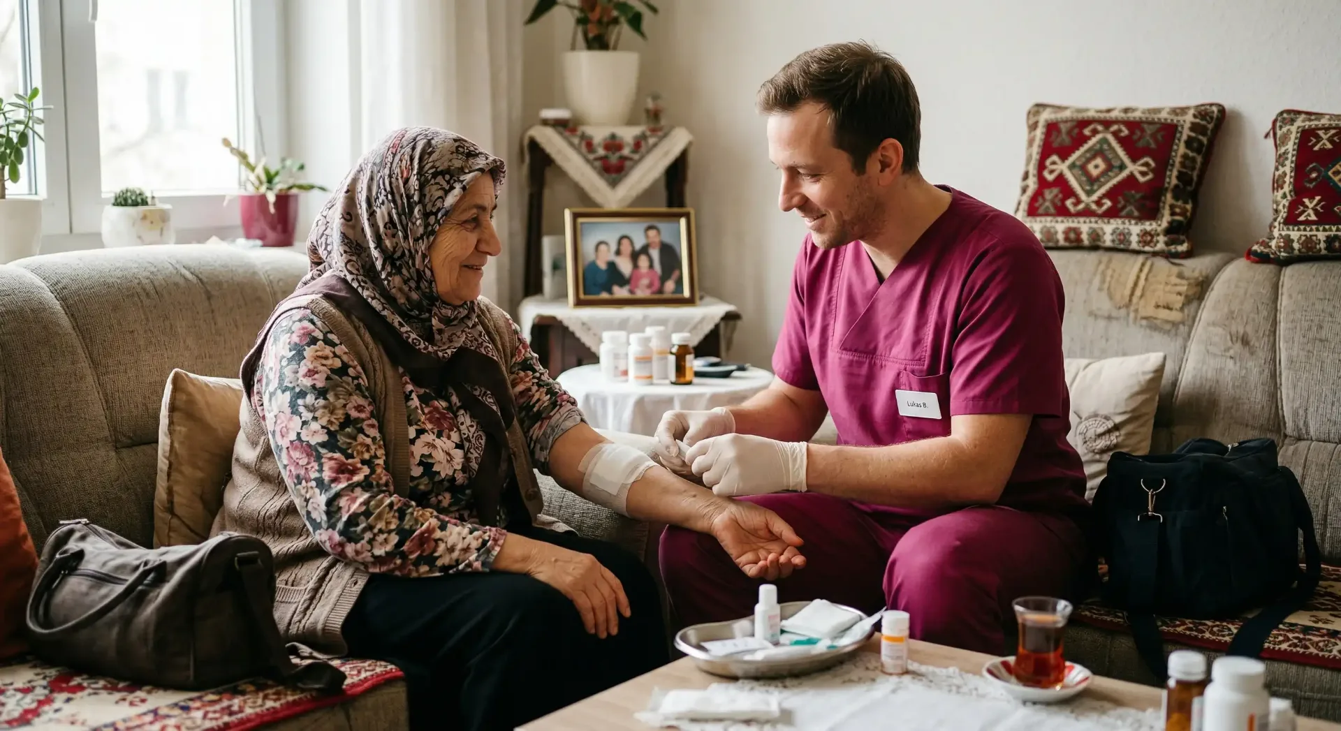 Krankenhausnachsorge einer älteren Dame durch den Pflegedienst