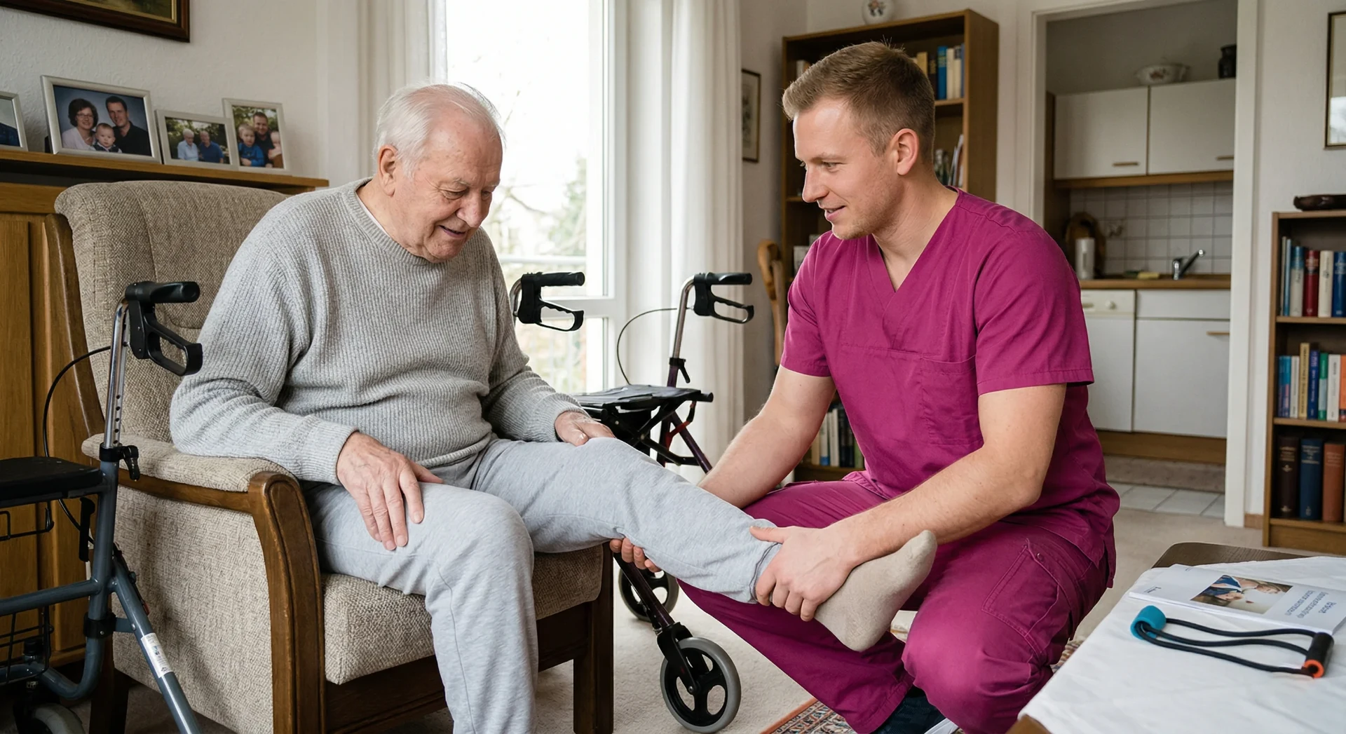 Bewegungstraining durch den Pflegedienst mit einem Patienten