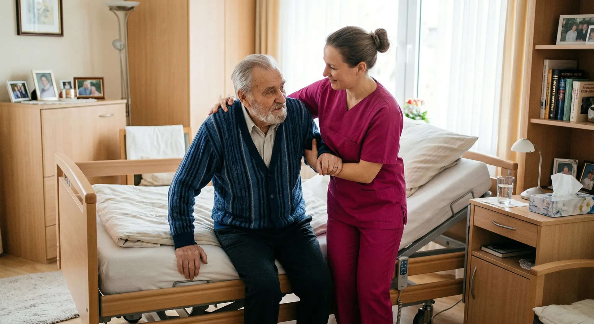 Hilfe beim Aufstehen durch den Pflegedienst