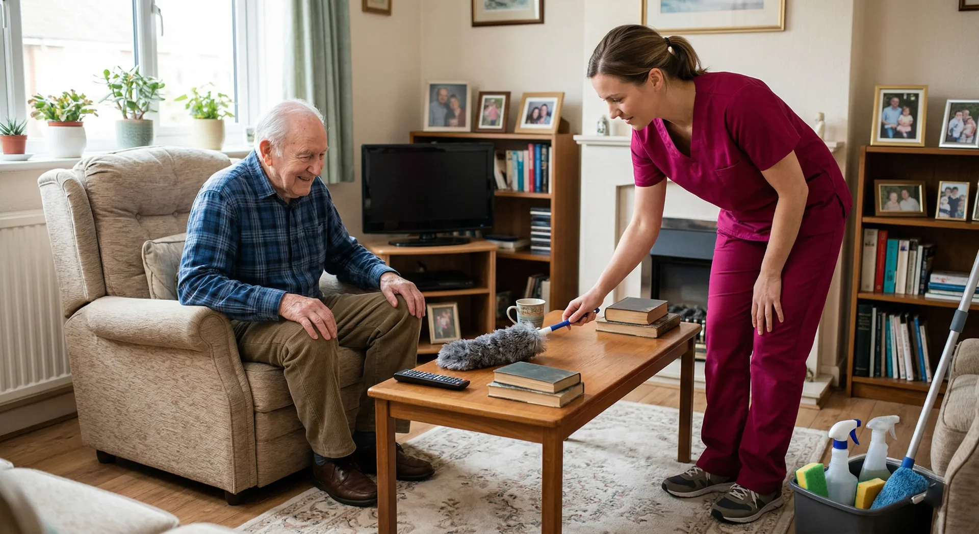 Pflegedienst putzt beim Patienten zuhause
